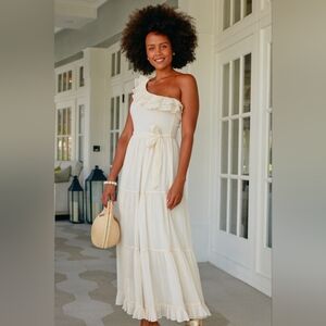 Cabana Life Ivory Gold Metallic One Shoulder Maxi Dress NWT Large UPF 50+